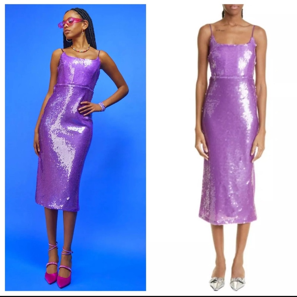 AUTUMN ADEIGBO Purple Aster Sequin Embellished Corset Bustier Midi Dress 0 XS